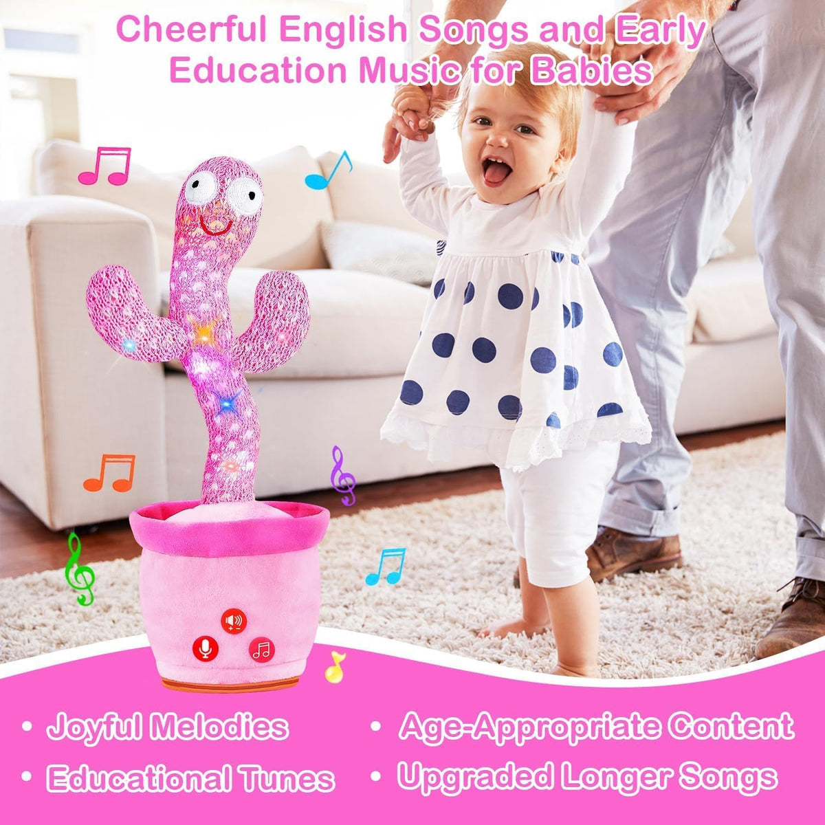 Rechargeable Dancing Talking Cactus Toy - Pink - image 4