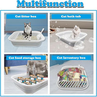 Collapsible Cat Litter Box,Open Potty Pan Cat Toilet Foldable Portable Cats Litter Box Travel Litter with Scoop,Waterproof Low Entrance for Kitten and Cat Toilet Easy Clean 17.7"×13.4"x4.9"(Grey)