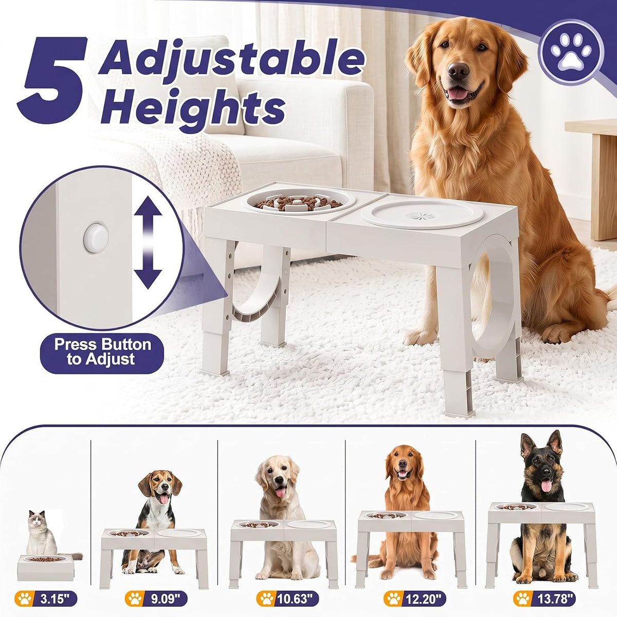 XIAZ Elevated Dog Bowls Large Breed Raised Dogs Bowl Stand - B-White / Premium - image 2
