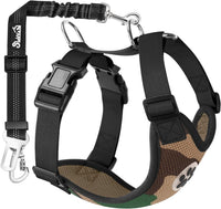 SlowTon Dog Seat Belt and Harness for Car, B M - Camo / XX-Small