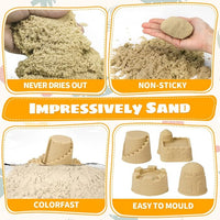 OENUX Play Sand Construction Set, Beach Building Castle Kit w/ 2.2lbs Play Sand, 4 Take Apart Construction Trucks Toys and Signs, Sensory Sandbox with Cover for Boy Girl Kid Toddlers Age 3-8