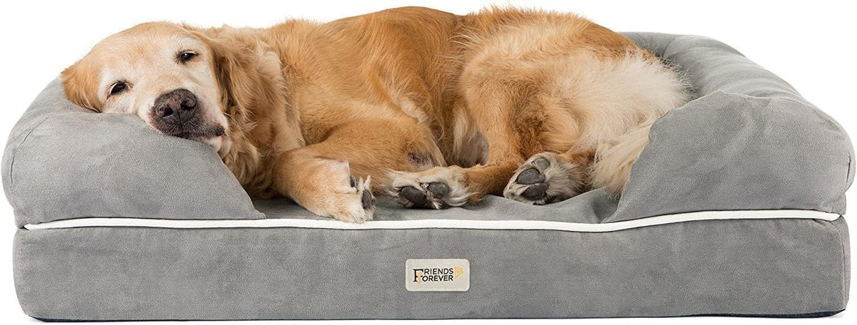 Friends Forever Large Dog Bed Couch - Memory Foam Dog Bed / Chester Grey / 44.0"L x 34.0"W x 10.0"Th