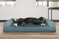 Furhaven Cooling Gel Dog Bed for Large/Medium Dogs w/ Removable Bolsters & Washable Cover, For Dogs Up to 55 lbs - Plush & Suede Sofa - Deep Pool, Large