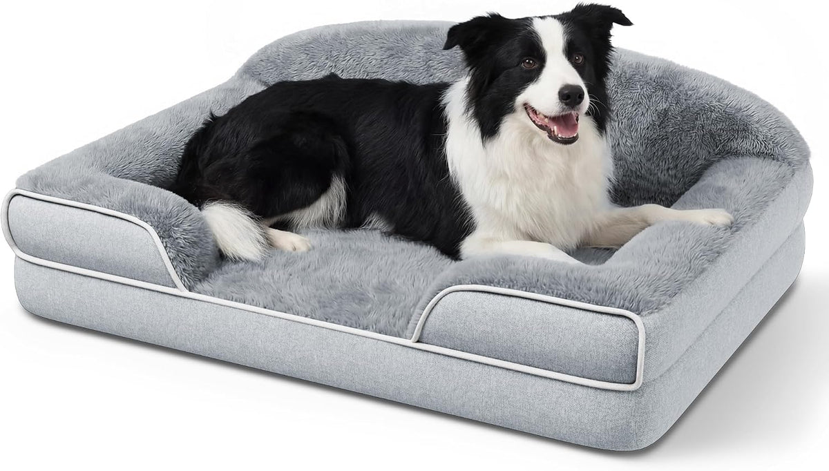 Orthopedic Dog Bed for Extra Large Dogs - Light Grey / 35.0"L x 25.0"W x 7.0"Th