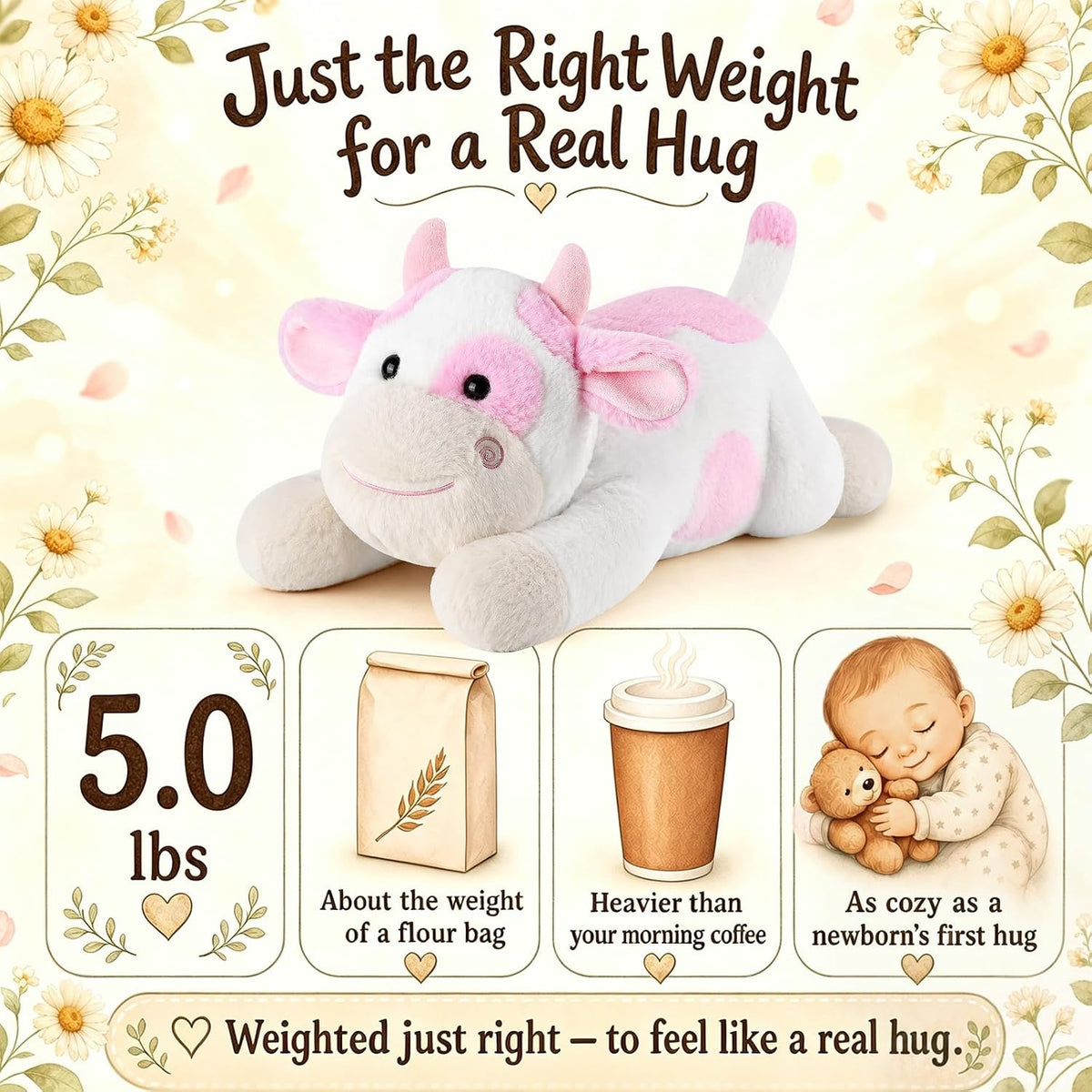 gnomantic Turtle Weighted Stuffed Animals, Plush Pillow for Kids – Fun for Kids & Family - Pink Cow / Large / Cow - image 3