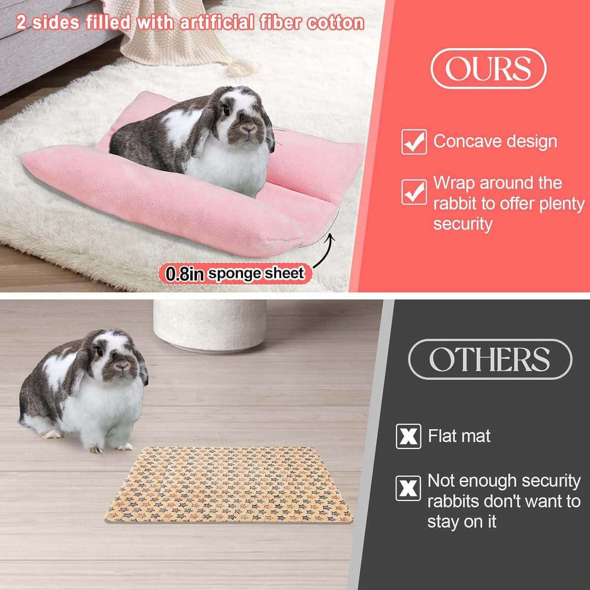 15.7" x 14" Bunny Bed for Rabbit Cage, Thickened & Soft – Daily Care for Small Pets - Pink / 15.7 x 14In - image 2