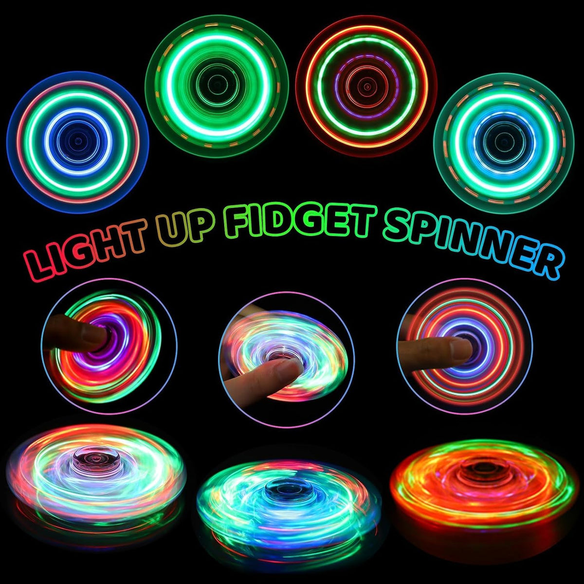Fidget Spinner 2 Pack, Light up Sensory Fidget Toys Adults Kids 4-8-12, Kids - White&blue - image 2