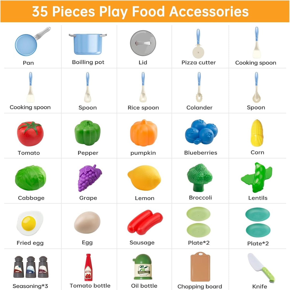 35Pcs Kids Kitchen Toy Accessories - Blue / 35Pcs - image 3