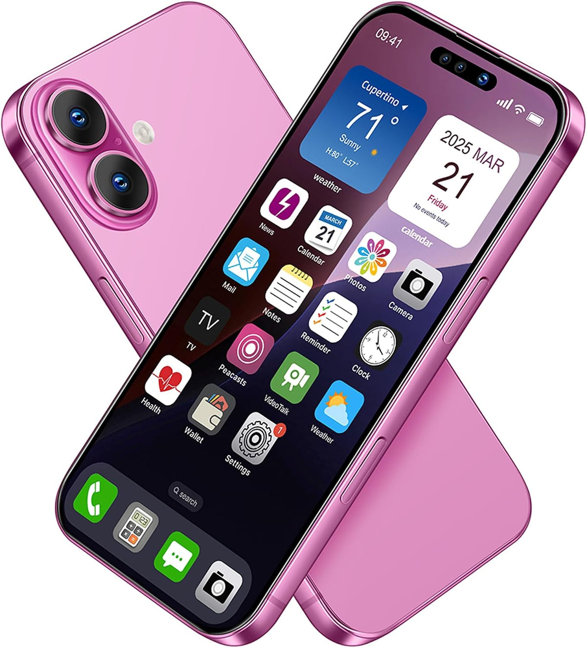 Mearar pink rainbow dummy phone model with aluminum frame, sized like a Phone 16