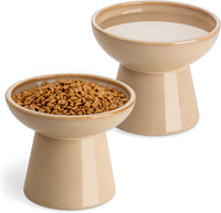 vancasso 2-Pack 6.2" Wide Elevated Cat Bowls - Brown / Food & Water Bowl Set