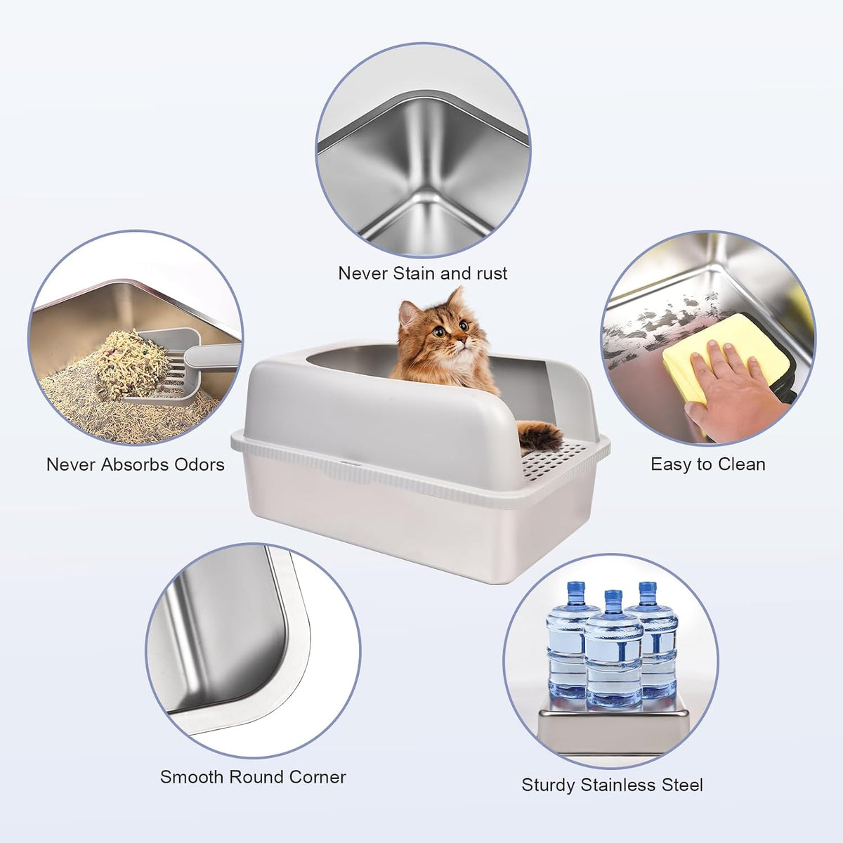 Henkelion Stainless Steel Cat Litter Box with Lid - M - image 3