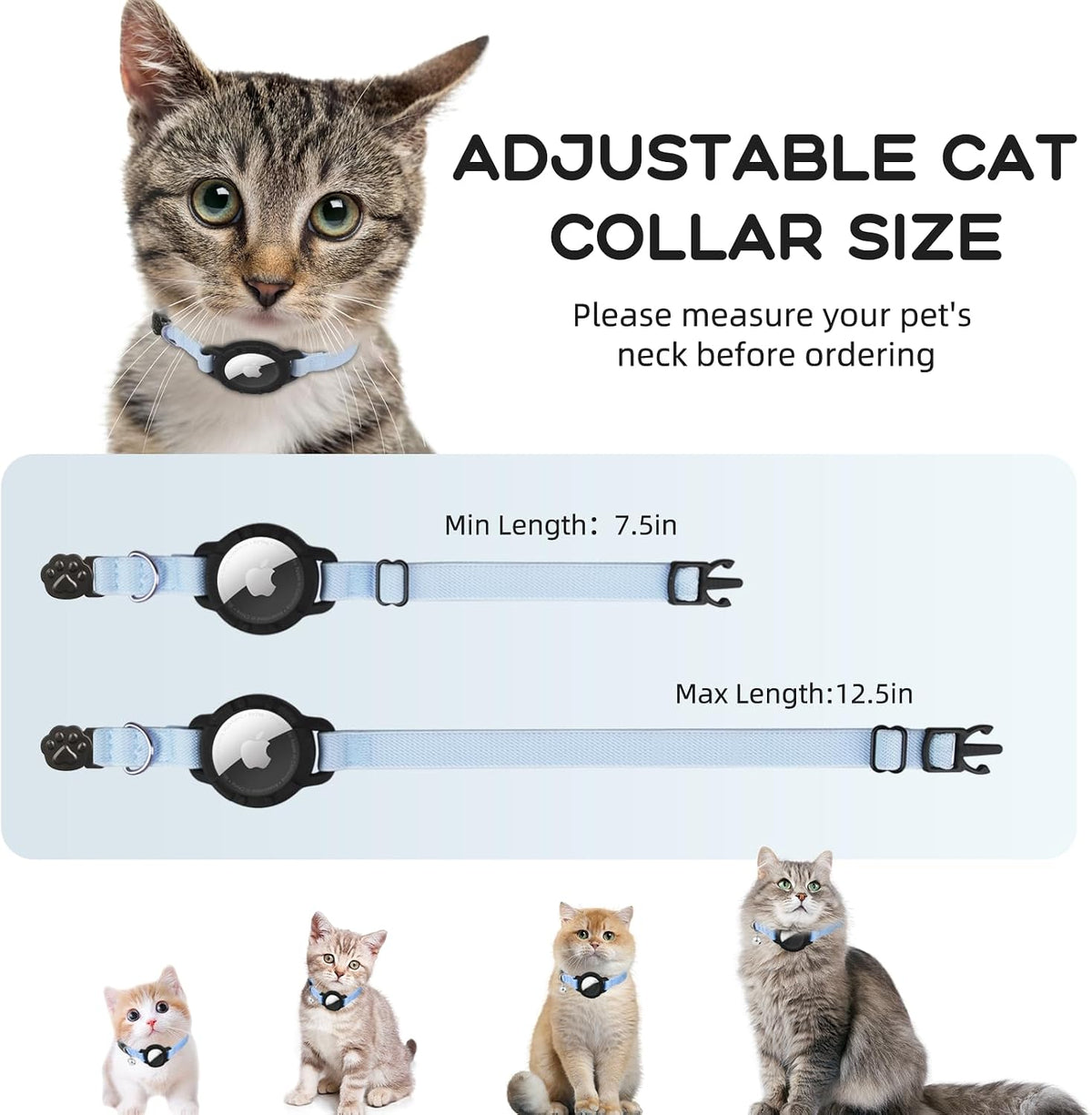 AirTag Cat Collars, Stretchy Collar with Air Tag Holder and Bell – Essentials for Cats - Blue - image 3