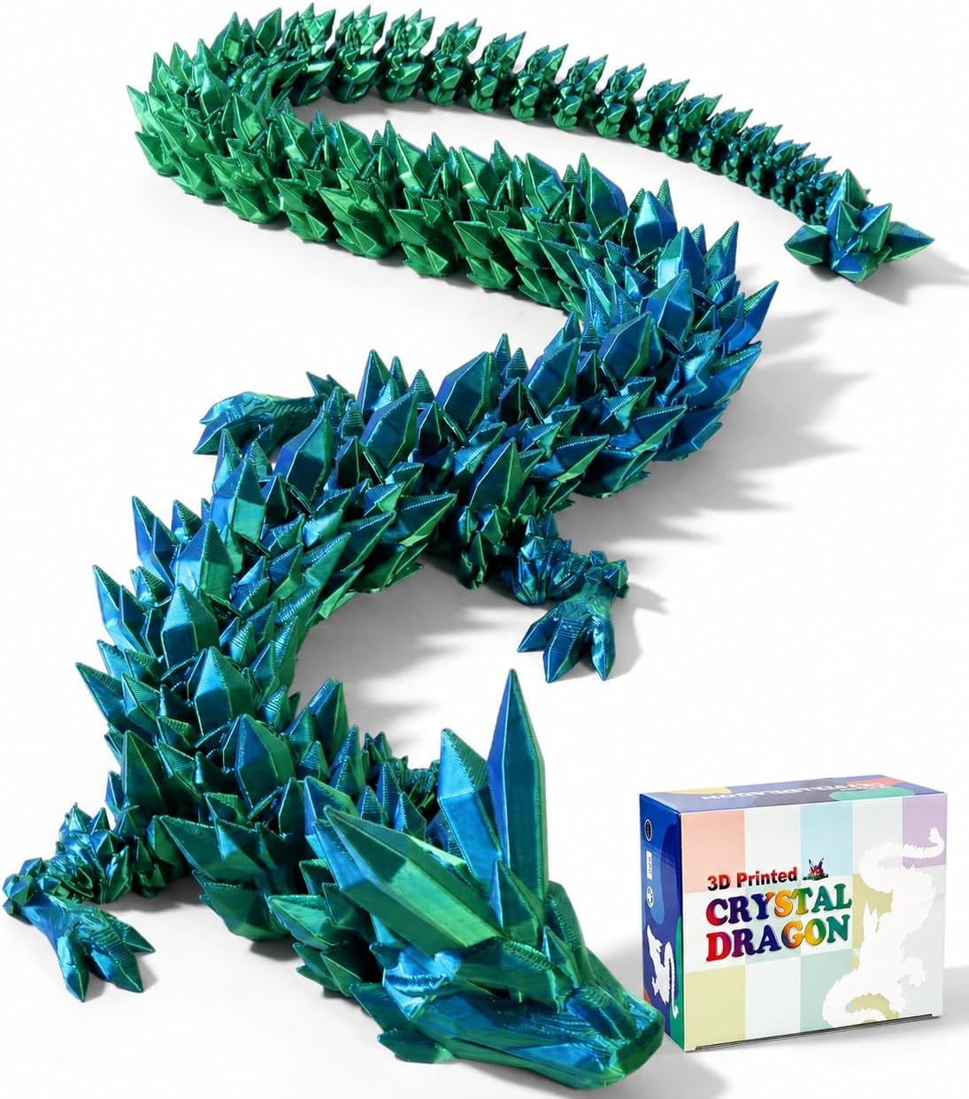24 inch Large 3D Printed Dragon Glow in the Dark in Halloween – Fun for Kids & Family - Blue Green / 24 inch