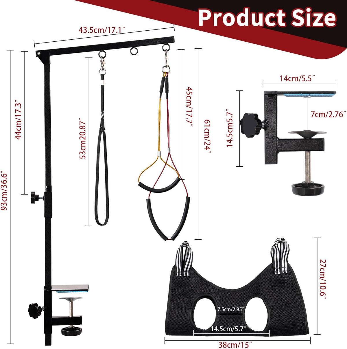 Dog Grooming Table Arm with Hammock, Adjustable Height - Black - image 4