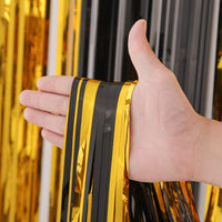 Voircoloria 2 Pack Gold Foil Fringe Backdrop Curtains - Black and Gold / 4 - image 2