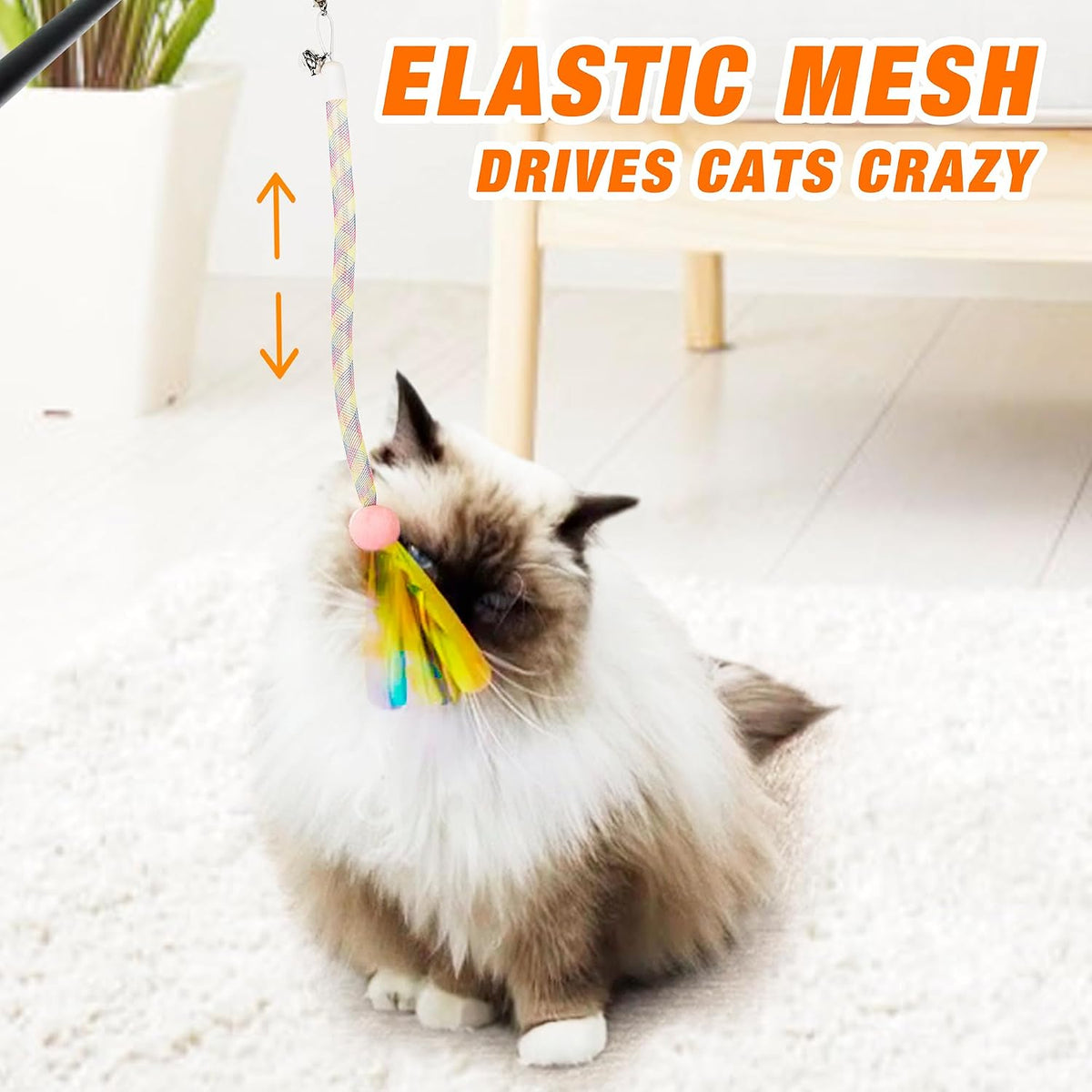 JXFUKAL Cat Toys - 2 in 1 Spring Cat Wand Toy with 2PCS Ultra-Long Cat Teaser, 4PCS Spring Steel - 4PCS REFILLS - image 3
