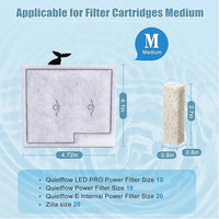 12 Pack Medium Filter Cartridges+ 8 Pack Ammonia Reducer Filter Pads Compatible with Aqueon QuietFlow LED PRO Power Filter Size 10 & E Internal Power Size 20 & Zilla Size 20