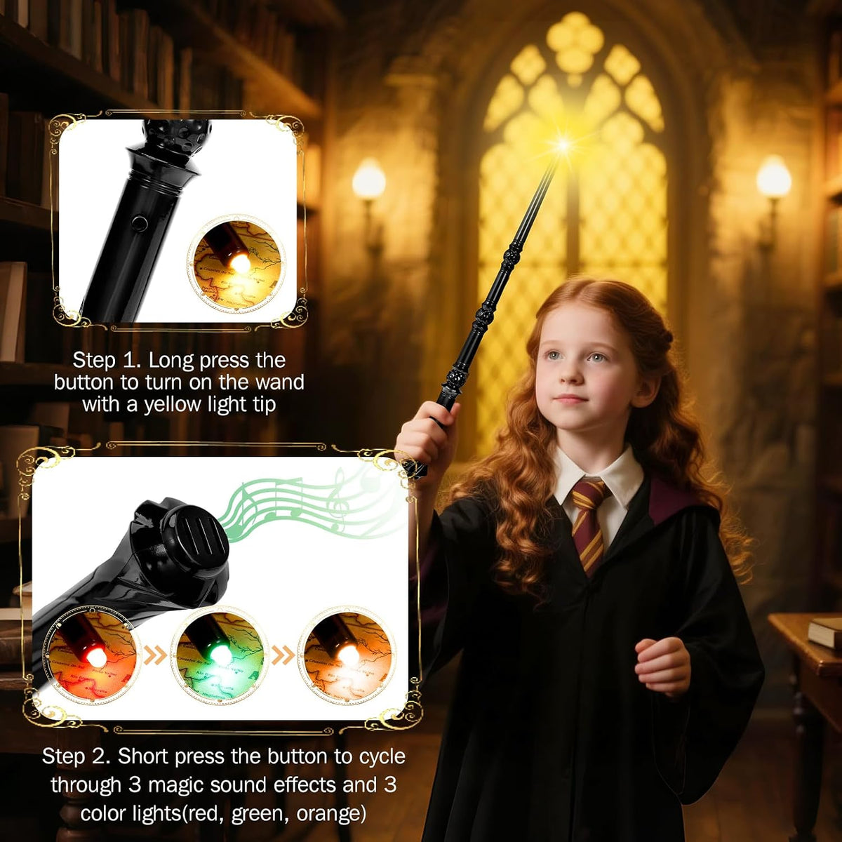 Light Up Magic Wizard Wand with Sounds & 4 Color Lights Illuminating - Black - image 3