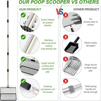 10inch Large Metal Chicken Poop Scooper, 36" to 75" Long Chicken Coop Litter Scoop with Stainless Steel Adjustable Handle, 4 in 1 Detachable Litter Sifting Shovel Scoop for Chicken Coop Accessories