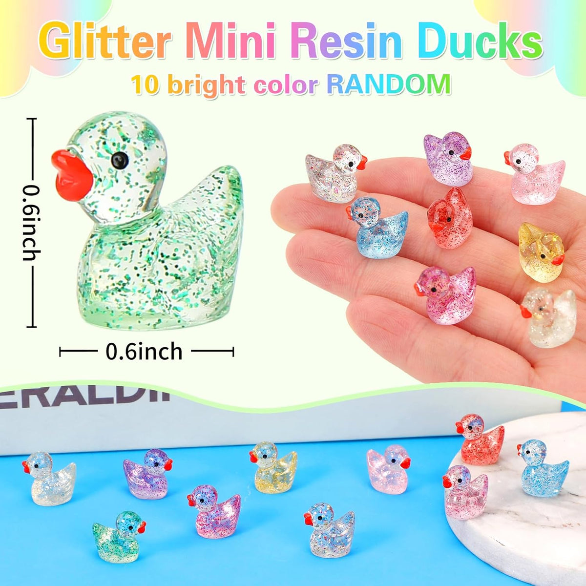 GWAHSA 240pcs Luminous Mini Resin Ducks - Glitter Ducks - image 3