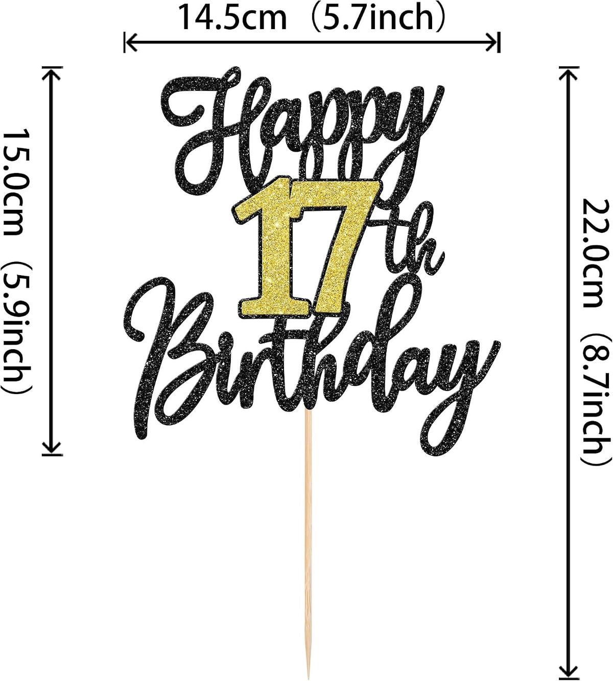 1 PCS Happy 60th Birthday Cake Topper Black Gold Glitter Cheers to 60 - 17th - image 2