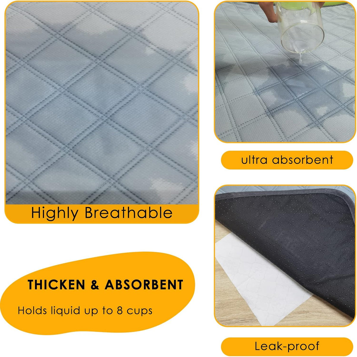 4 Pack Guinea Pig Cage Liners Washable Guinea Pig Bedding Reusable - Light Grey / 57" x 28" (2 Pack) - image 3