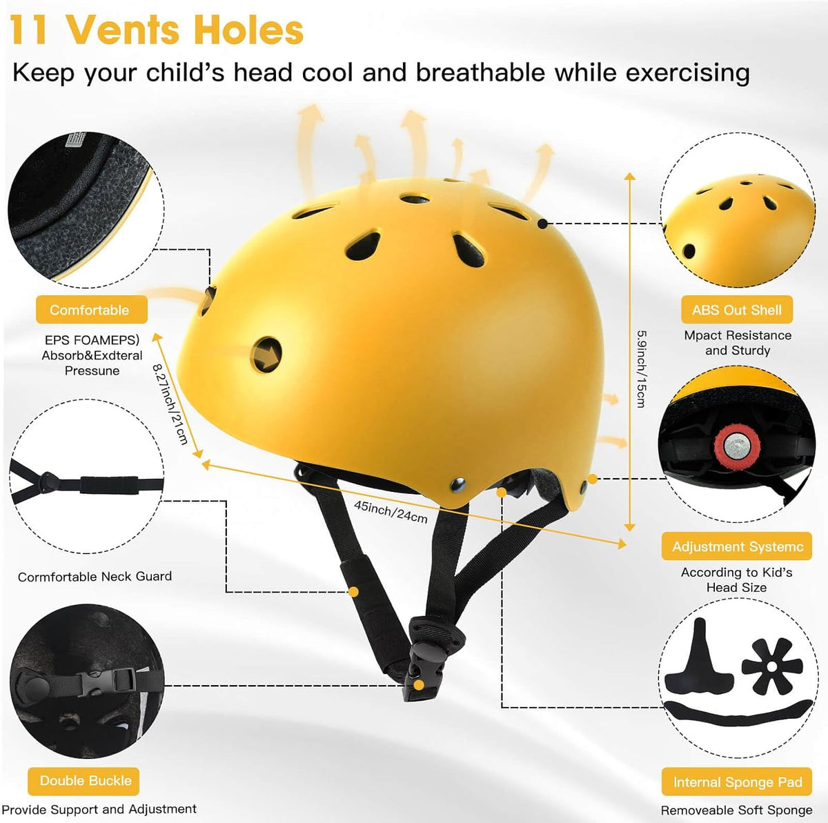 Toddler Kids Bike Helmet Set with Knee Elbow Pads - Yellow / Small: 20.1"-21.2"/51-54cm - image 4