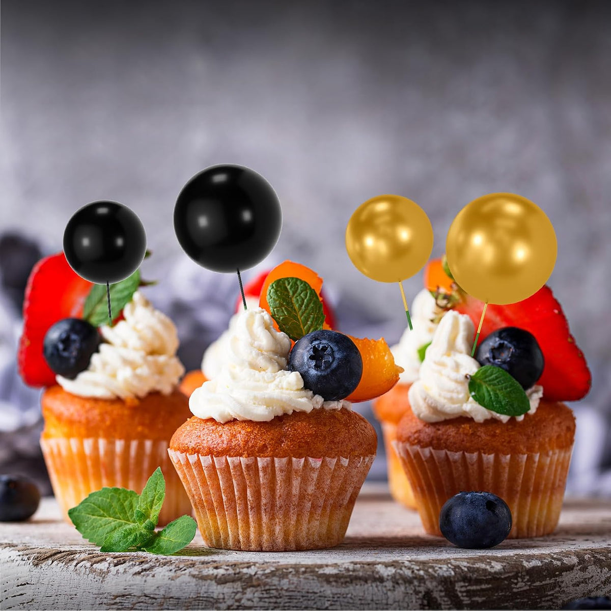 NACHLYNN 80 Pcs Cake Balls Decorations Mini Balloon Cake Topper Balls - Black Gold - image 4