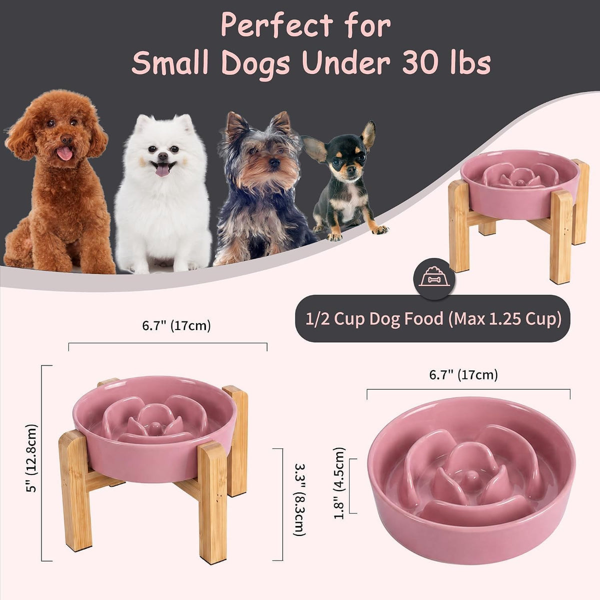 Elevated Slow Feeder Dog Bowl - Pink / 1.5 Cups - image 2