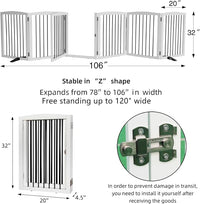 ZJSF Foldable Indoor Dog Door with Walk Through Door, Freestanding Pet Door for The House,Doorways, Stairs, Pet Puppy Safety Fence with Support Feet, White 6 Panels 120" Wide 32''Height