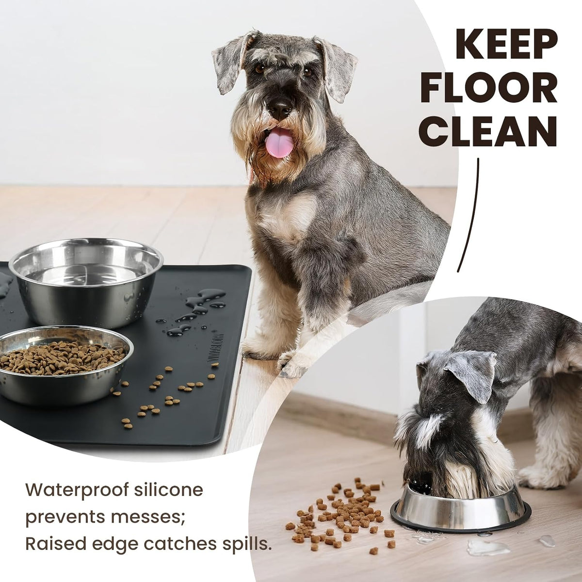 VIVAGLORY Pet Food Mat Flexmat Dog Bowl Mat, S - Black / S (18.9 x 11.8in) - image 2