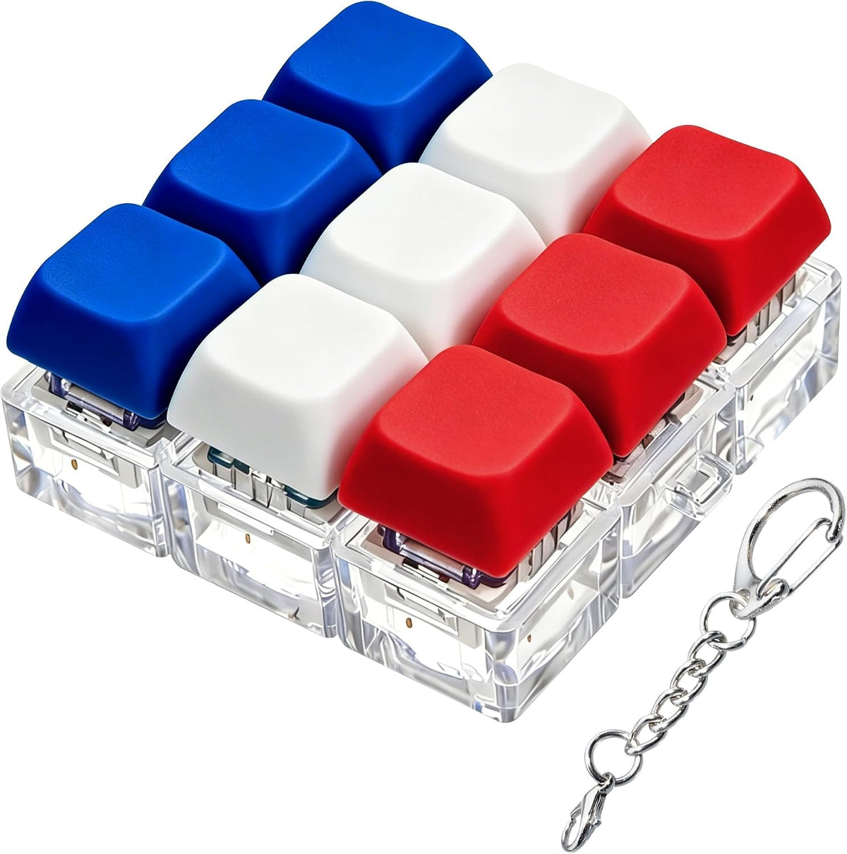 XiawaLangzhuo cat paw keyboard fidget toy, 9-in-1 clicker keychain in white and purple - view 8
