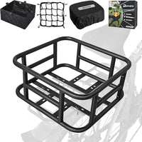 RAYMACE Rear Rack Bike Basket with Cargo Net and Liner Large Bicycle Basket Perfect Mount for Electric Bike