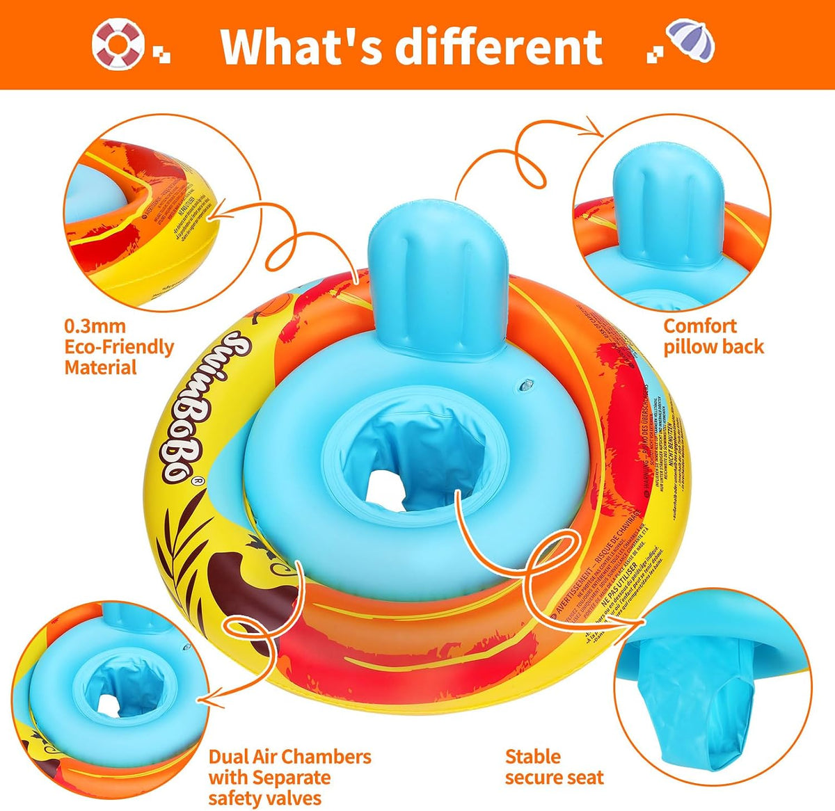 Inflatable Baby Swimming Float with Safety Seat Fun Swimming Pool - Yellow - image 4