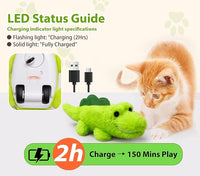 Interactive Cat Toys for Indoor Cats - Automatic Moving Cat Chase Toy for Bored Indoor Adult Cats - 360° Random Movement, Tail Wagging & Catnip Stimulation - Electric Croc(Long Plush)