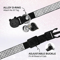 Rhinestone Cat Collar Breakaway, Bling Sparkly Diamond - Black / 7"-9" For Cats - image 3
