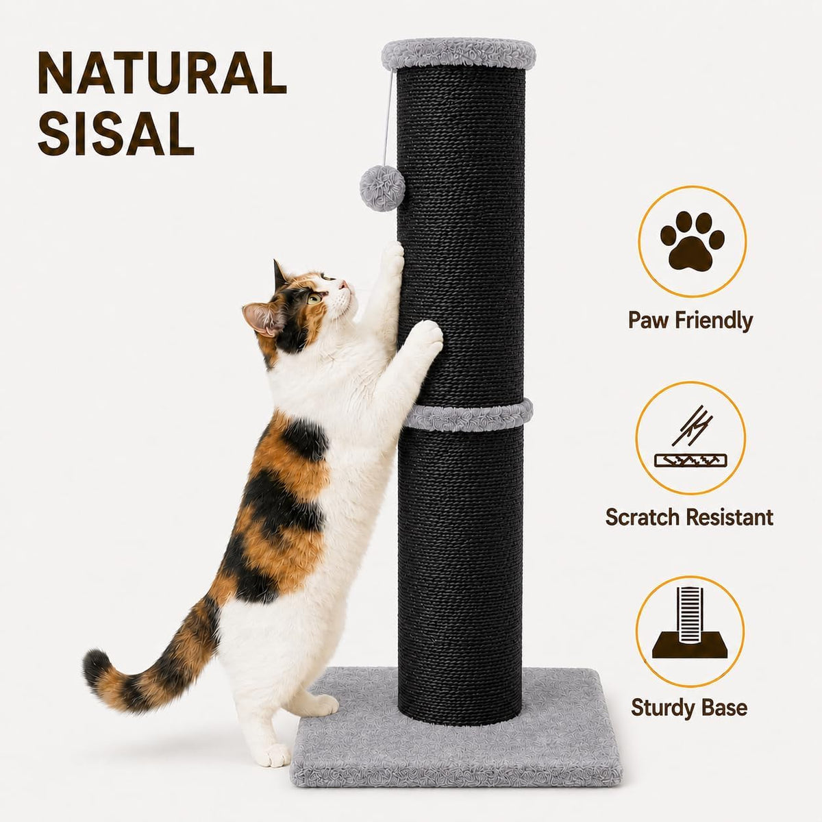 PAWSCRAT 32-Inch Tall Cat Scratching Post, Sisal - X-Large / Black - image 3