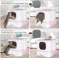 RIZZARI Foldable Cat Litter Box,Cat Box with Drawer, Large Capacity Litter Box with Lid, Top Opening Litter Pan for Small to Big Cats (Pink)