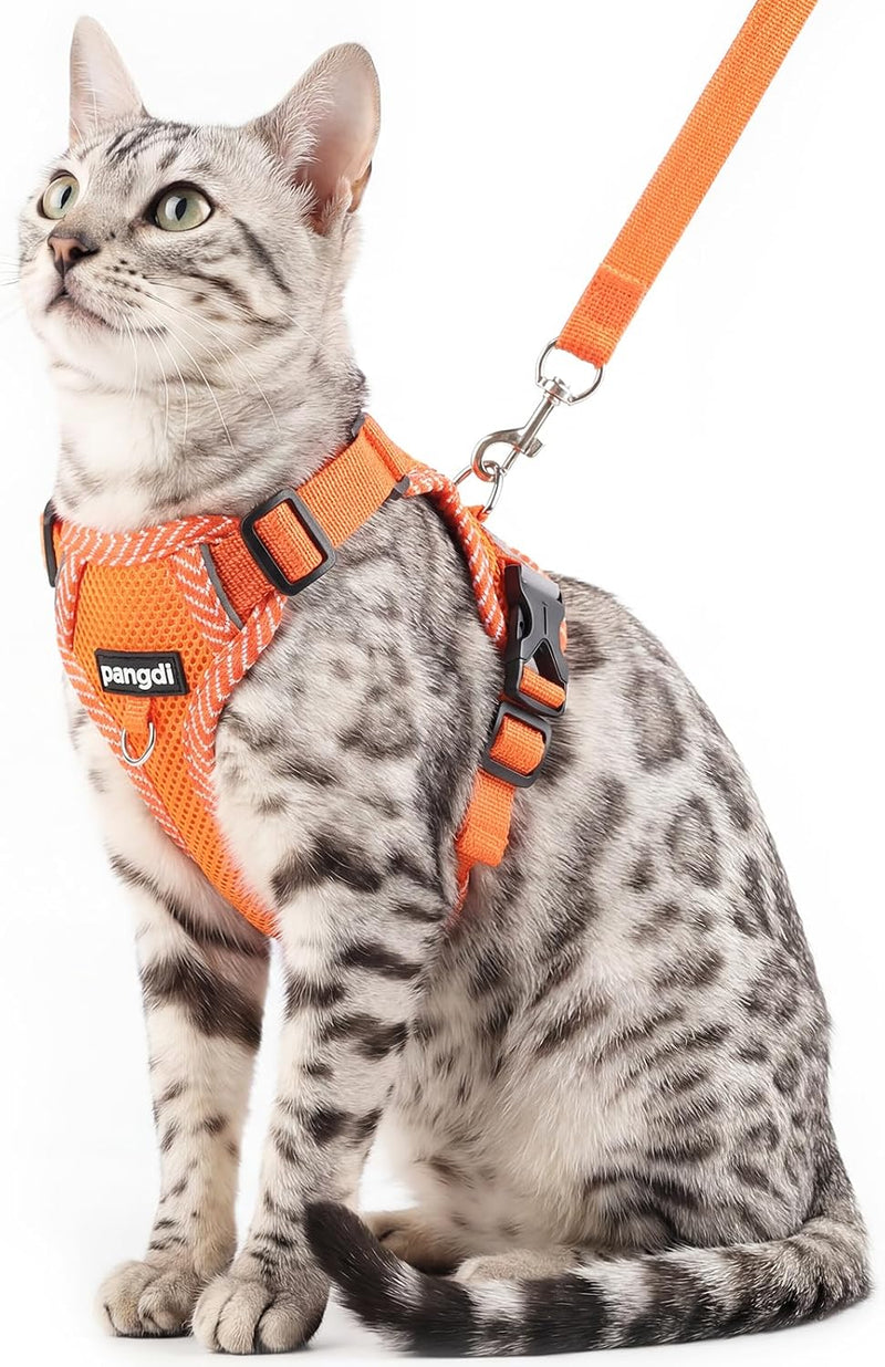 Cat Harness and Leash Set, Soft Mesh Cat Vest, XL - Orange / Large