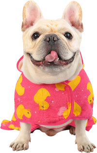 HDE Hooded Dog Bathrobe Quick Dry Towel Wrap for After Bath White - Small / Pink Rubber Ducks - image 4