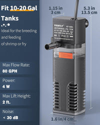 Pawfly internal aquarium filter with 80 GPH water pump, sponge and airline tubing - view 2