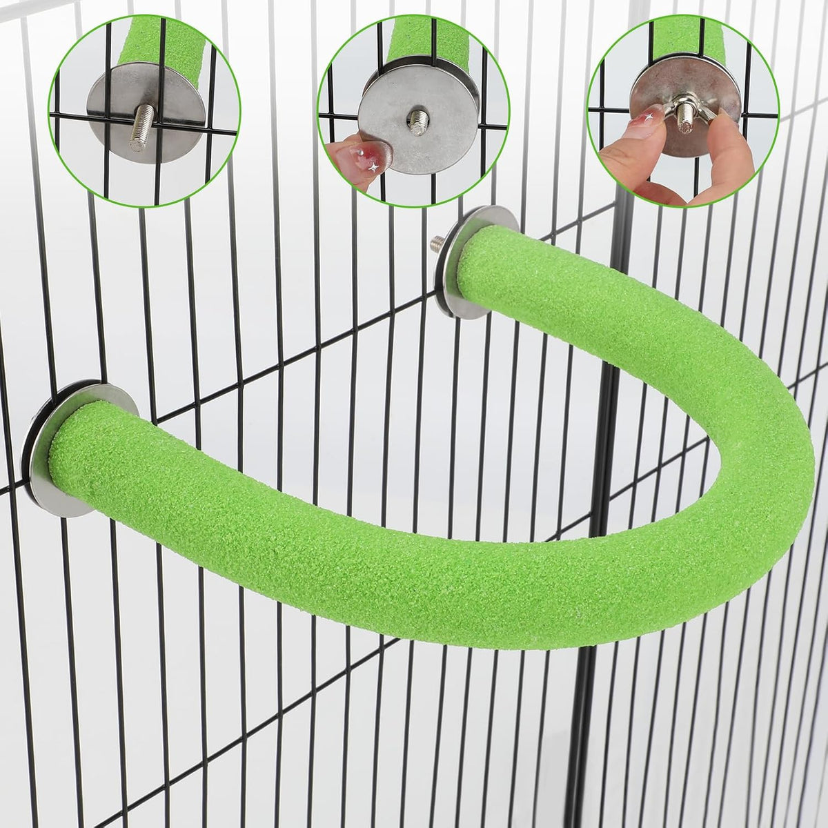 U-Shaped Large Parrot Perch, Quartz Bird Perch for Cage – Essentials for Birds - Large / Green - image 4