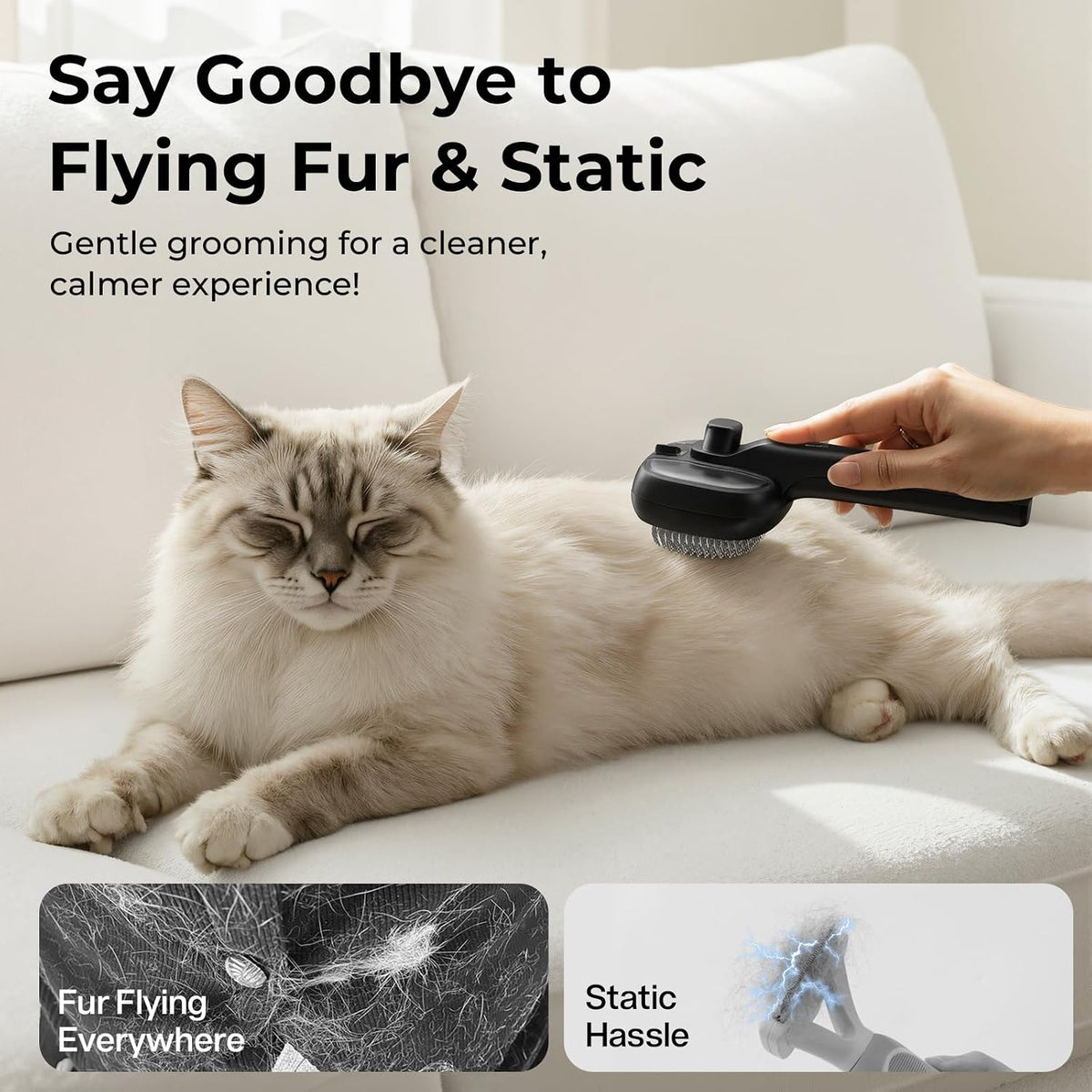 Pecute Self-Cleaning Steam Dog Cat Brush for Heavy Shedding/Long Coats – Essentials for Cats - Black - image 3