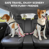 Pawaboo 2Pack Dog Seatbelt for Car, Dog Car Seat Belt Bungee, Dogs Tether for Cars with Buckle & Hook Latch, Adjustable Reflective Dogs Cars Harness Leash with 360° Lockable Buckle, Pink Camouflage
