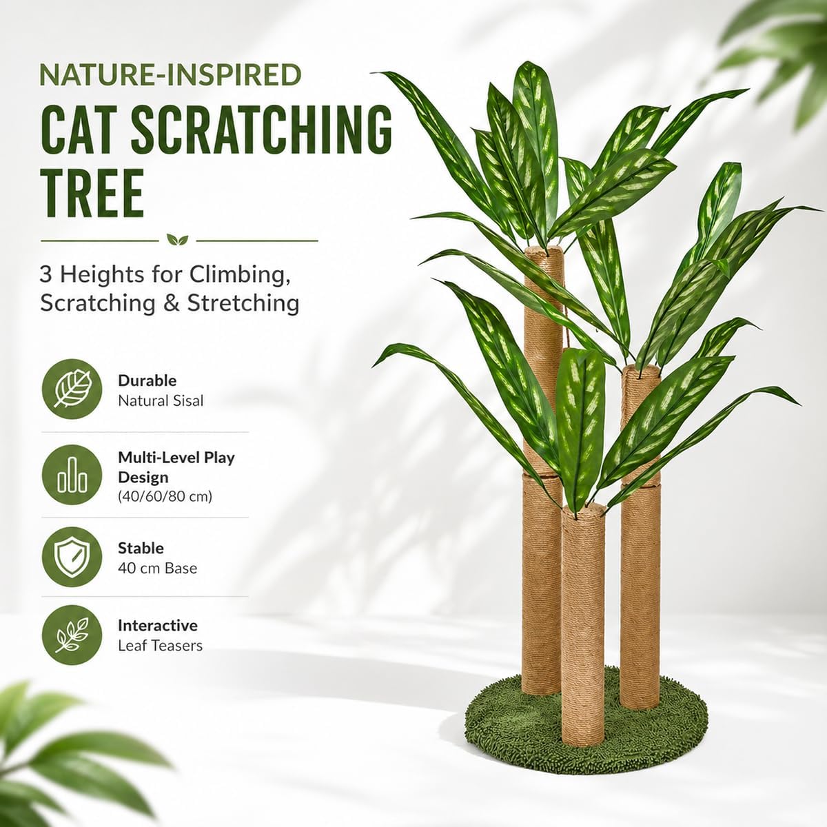 LEMONDA 31.5Inch Palm Tree Cat Scratching Post – Essentials for Cats - Calathea Tree - image 2