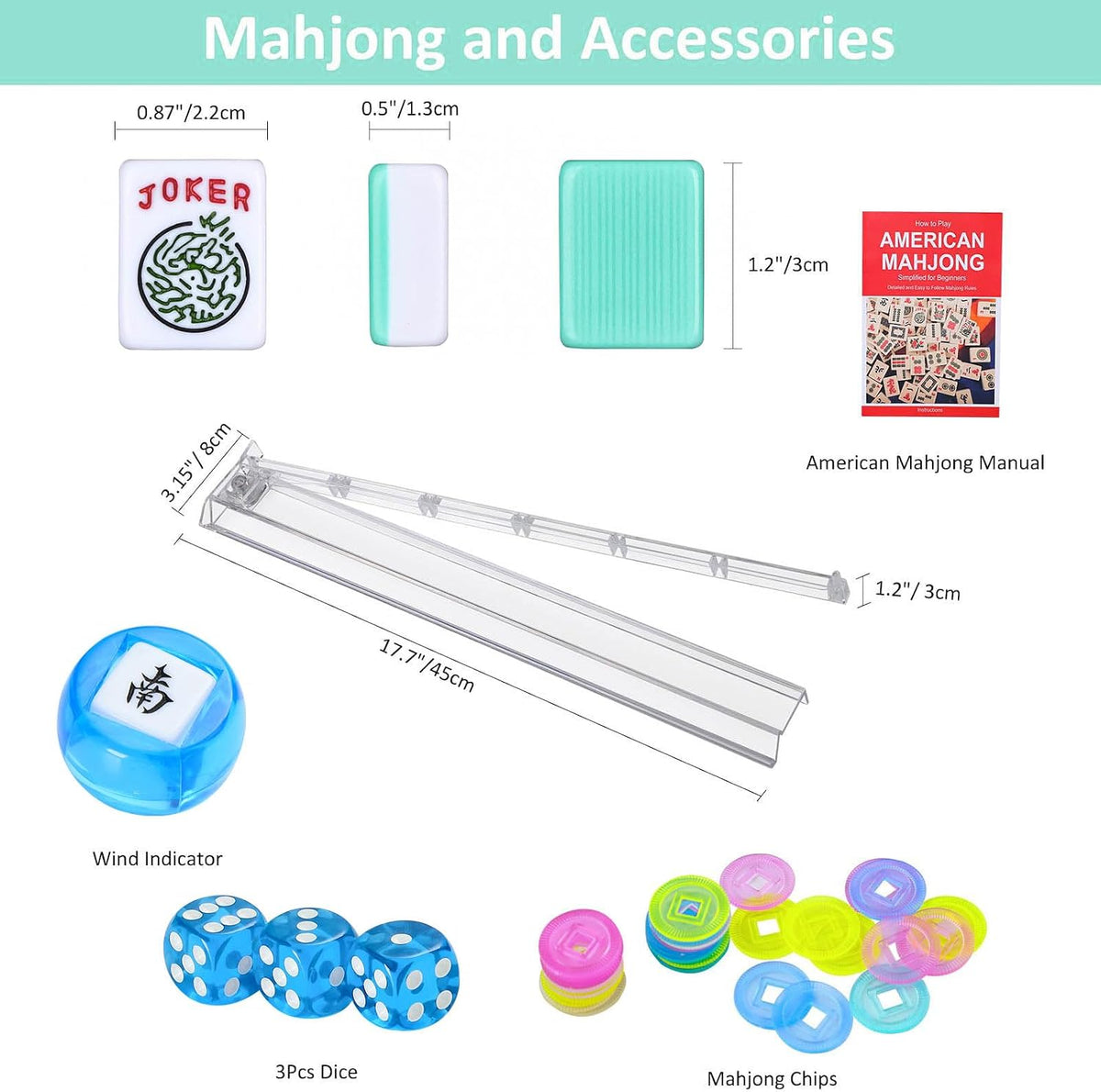 American Mahjong Game Set, 166 Green Tiles - Light Blue - image 2