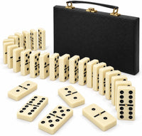 Jumbo Double Six Dominoes Set for Adults, Black Tiles - Double-6 | Standard White | Black Case