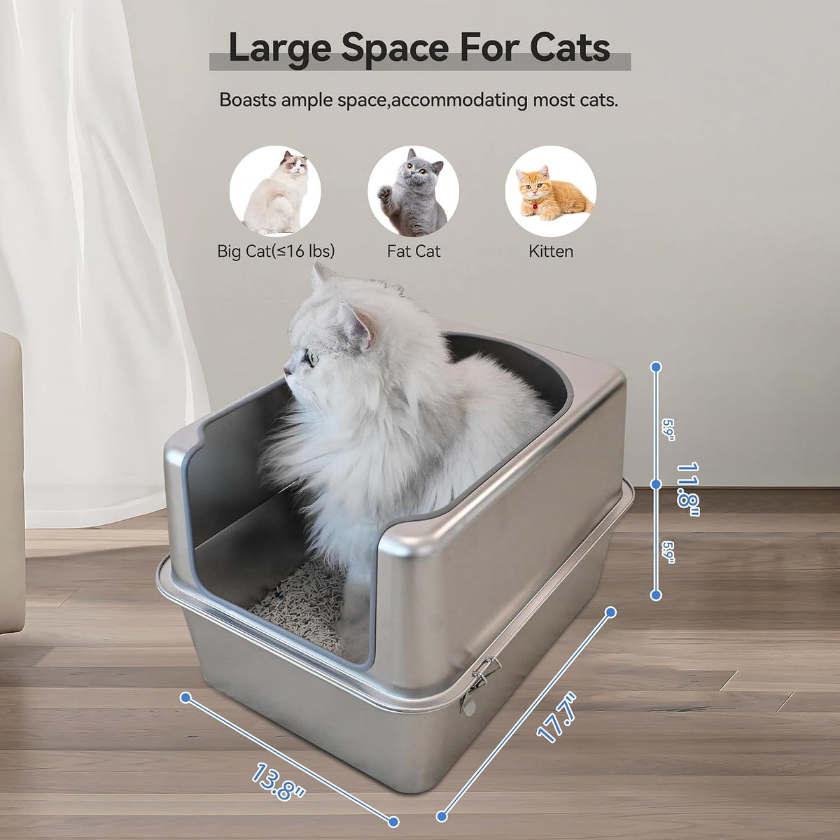 Stainless Steel Litter Box with Metal Lid and Scoop - L:17.7"x13.8"x11.8" - image 3