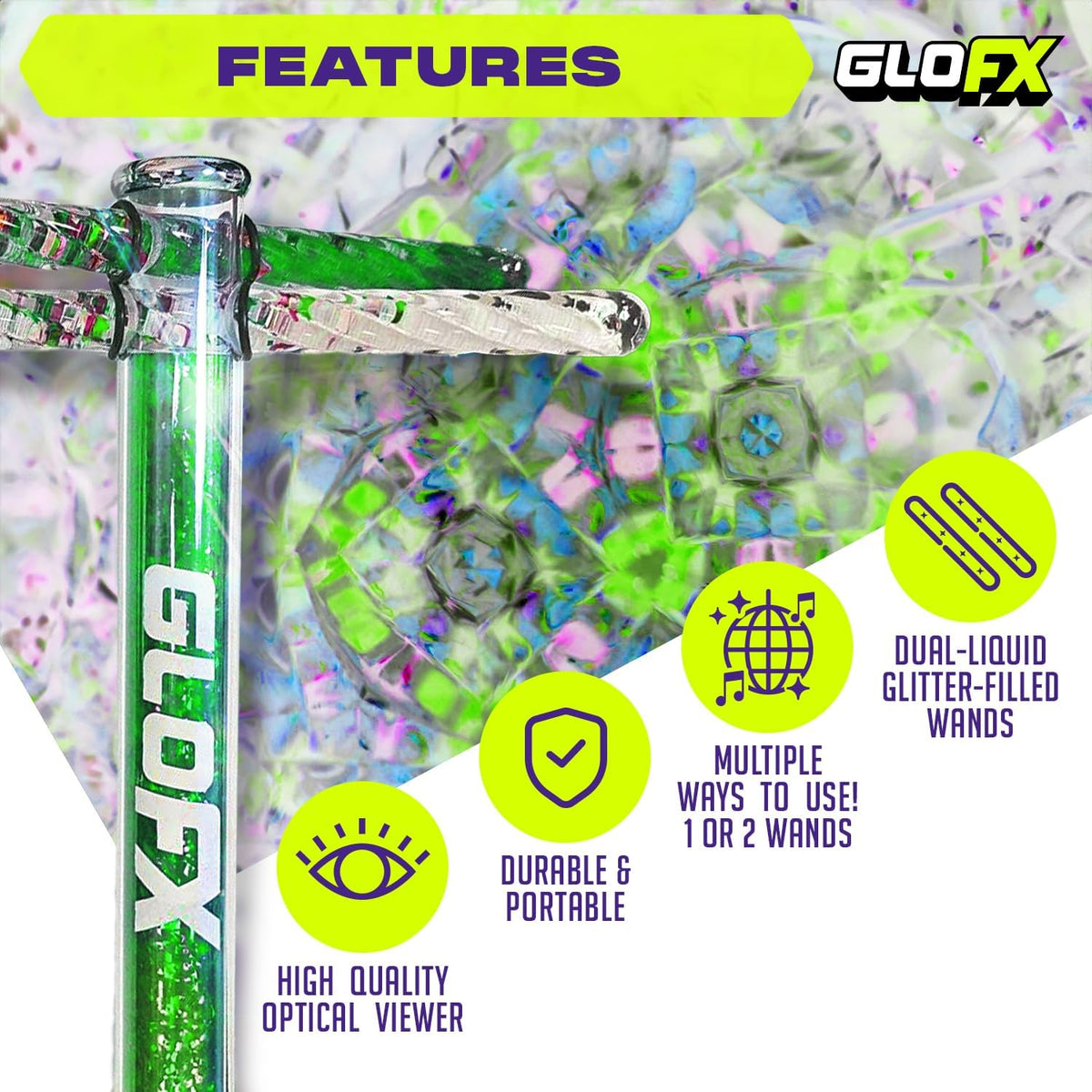 GloFX blue Liquid X kaleidoscope tube with blue and white glitter Vision Wands - view 10