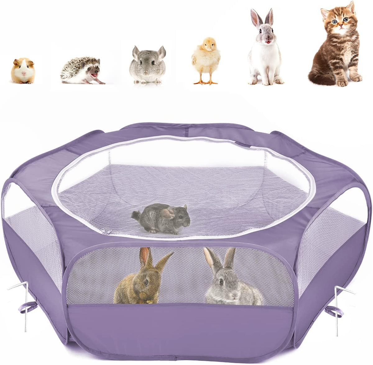 Pawaboo Small Animal Playpen, Waterproof Portable Pet Cage Tent - E-Purple / 1
